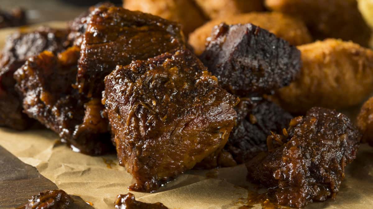 brisket burnt ends on butcher paper