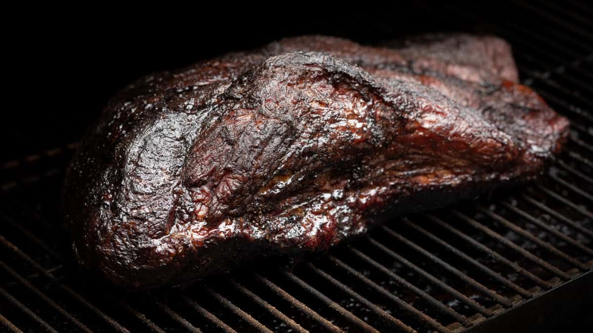 Brisket on a smoker experiencing the stall