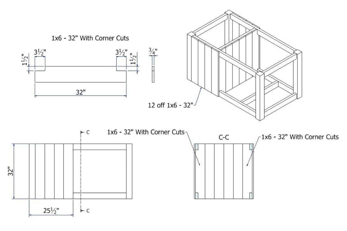 Blueprint with dimensions of the cupboard body