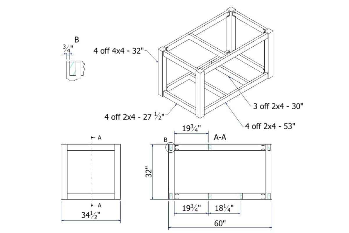 Frame Drawing blueprint image with dimensions